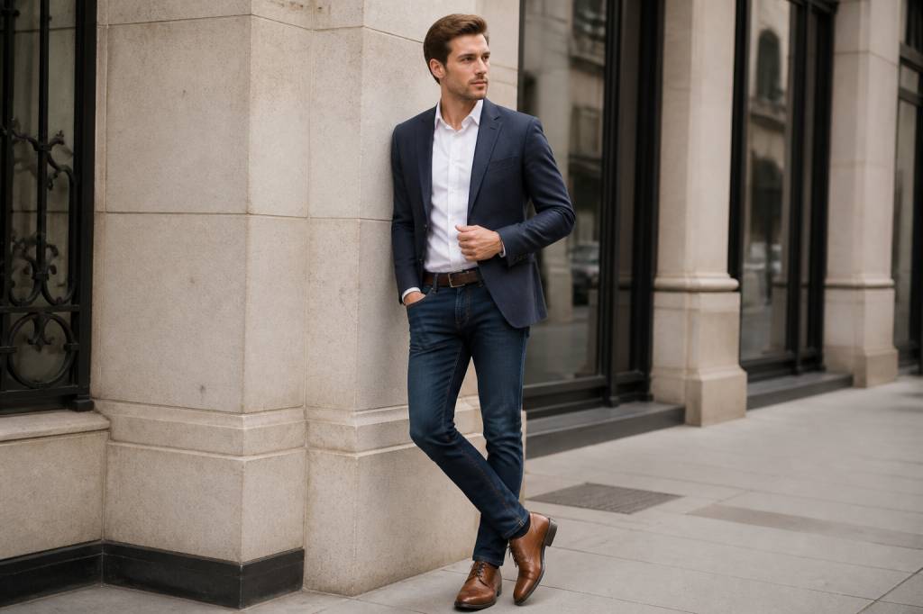 Cómo combinar vaqueros azules hombre con zapatos con alzas pour un estilo elegante